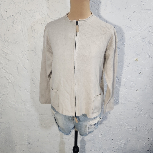 TONET Carella minimalist  neutral zip up cardigan sweater size 42 EU 6 US - Picture 6 of 15